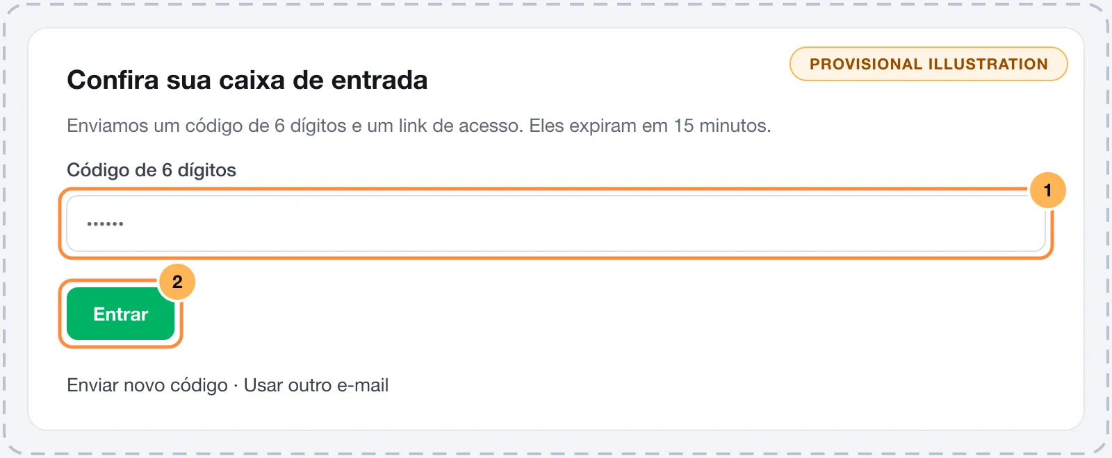 Check your inbox screen with the code field, the Sign in button and the links to resend the code or change the e-mail
