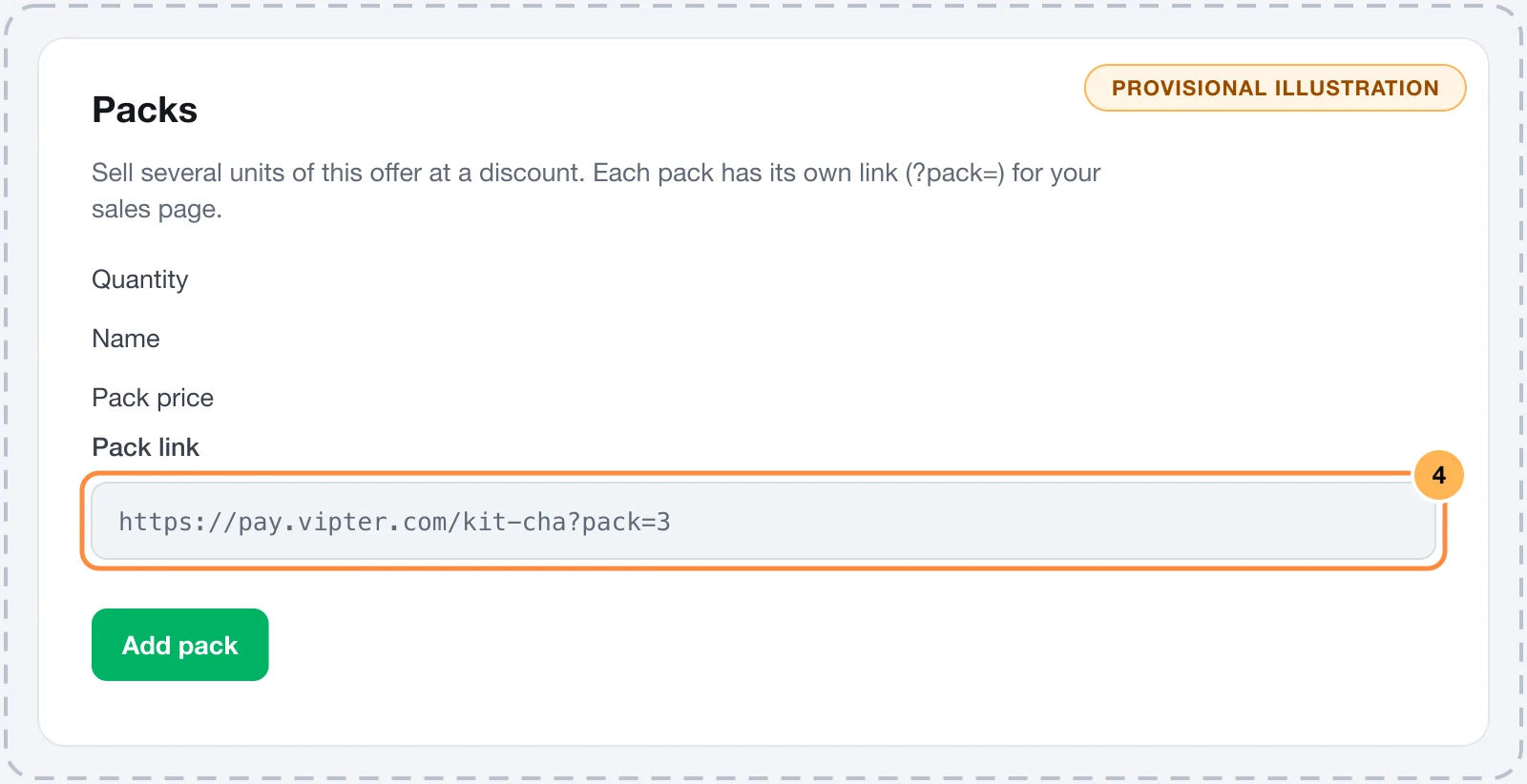 Packs card of an offer with a 3-unit pack, the discounted price and the link with ?pack=3