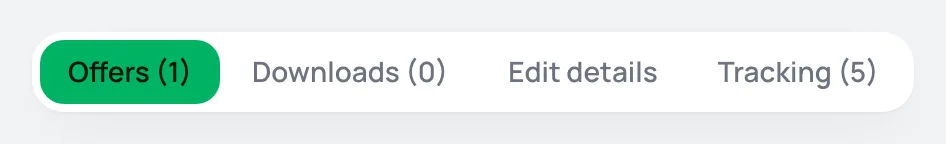 Tabs of a Course product page: Offers, Downloads, Edit details and Tracking