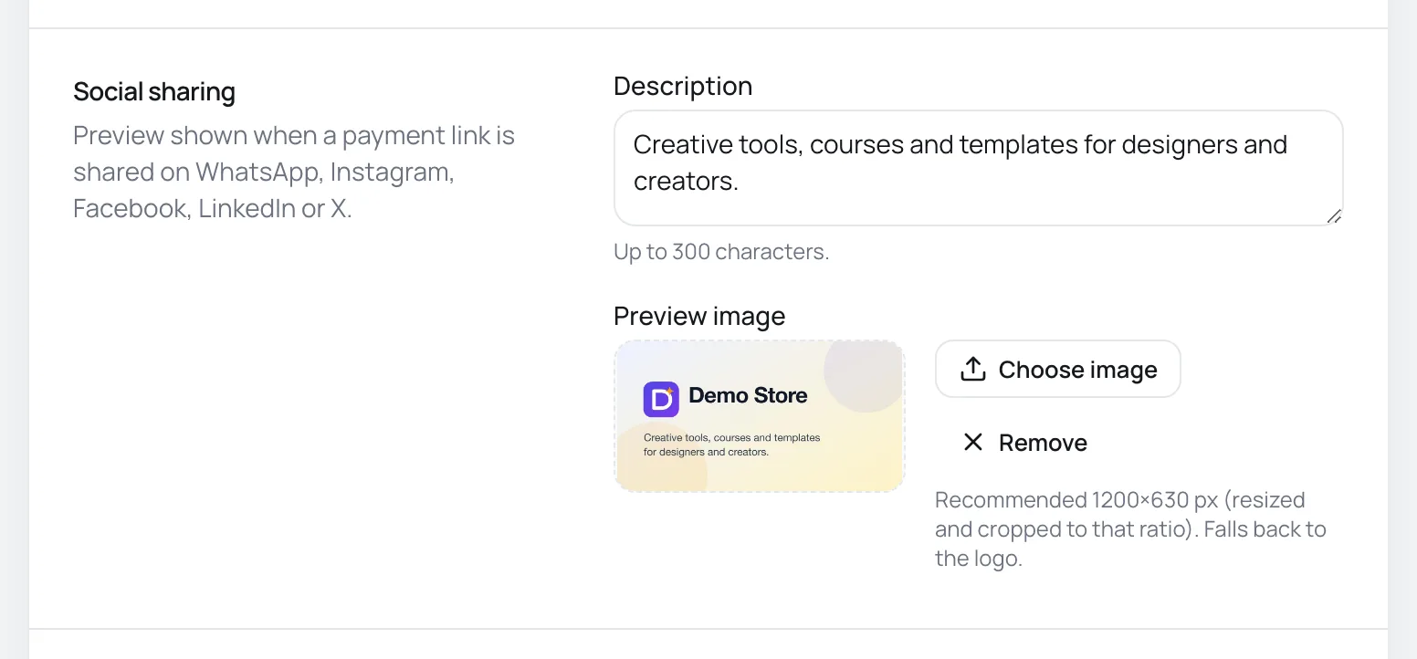 Social sharing card with the description and the preview image