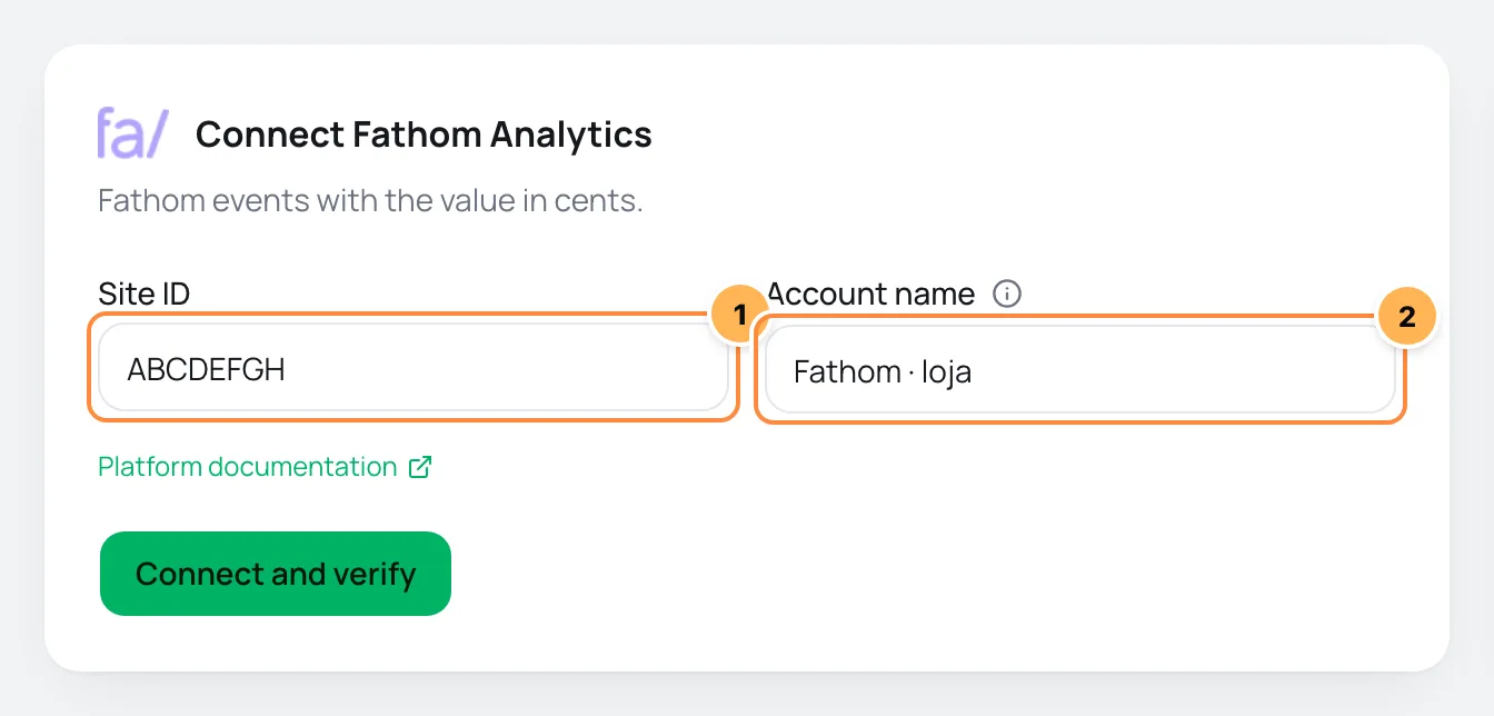 Connect Fathom Analytics form with Site ID and account name numbered