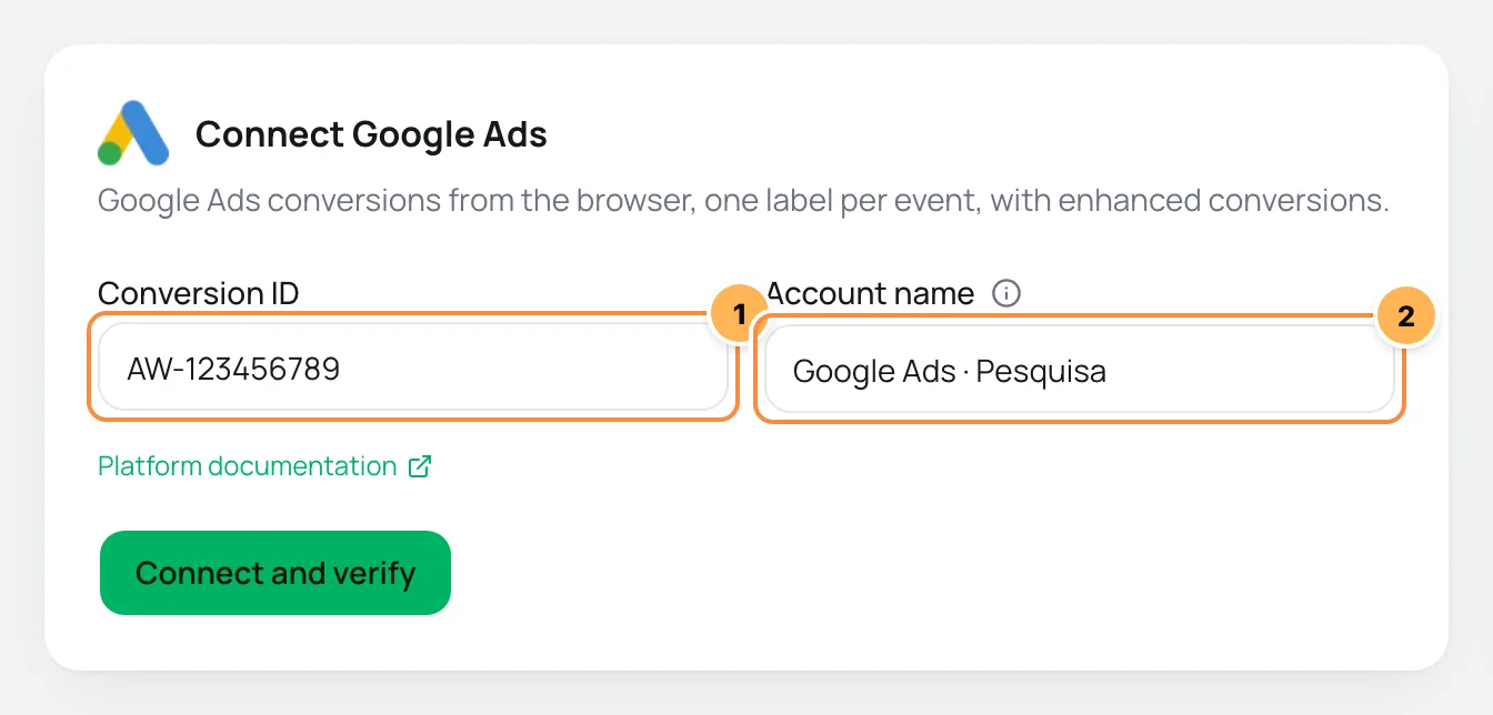 Connect Google Ads form with Conversion ID and account name numbered