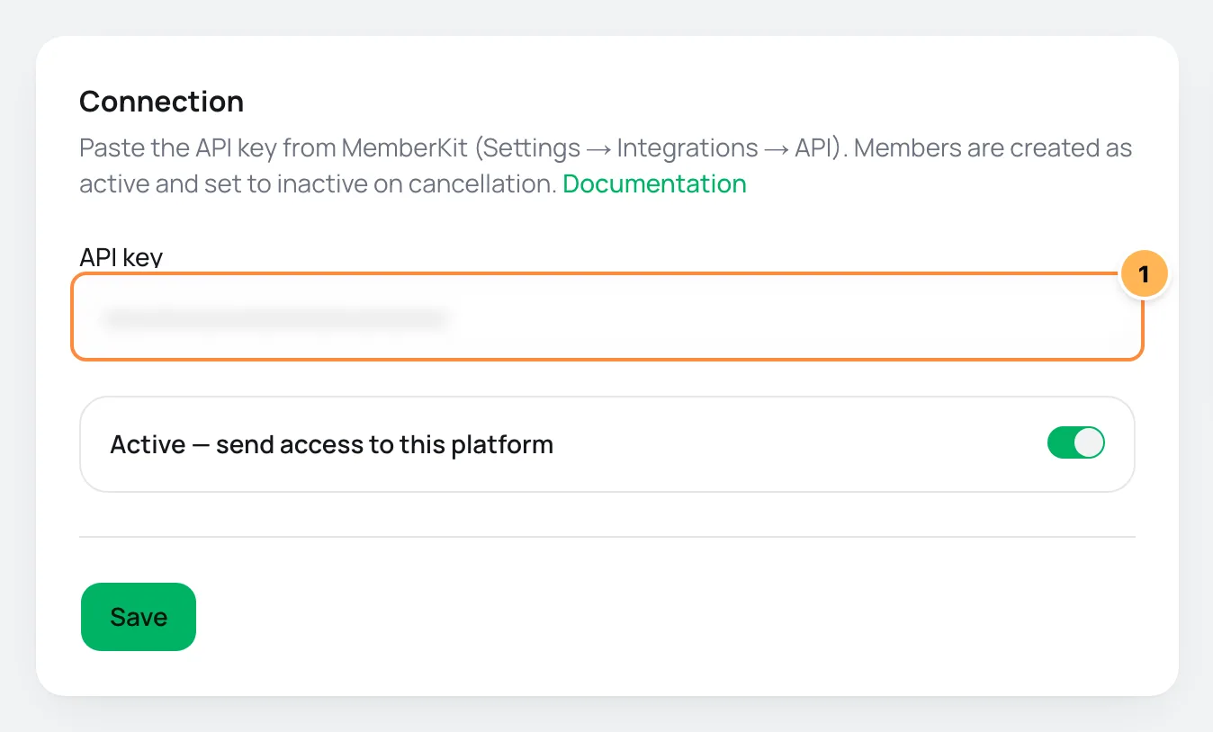 MemberKit connection card in Vipter with the key field numbered