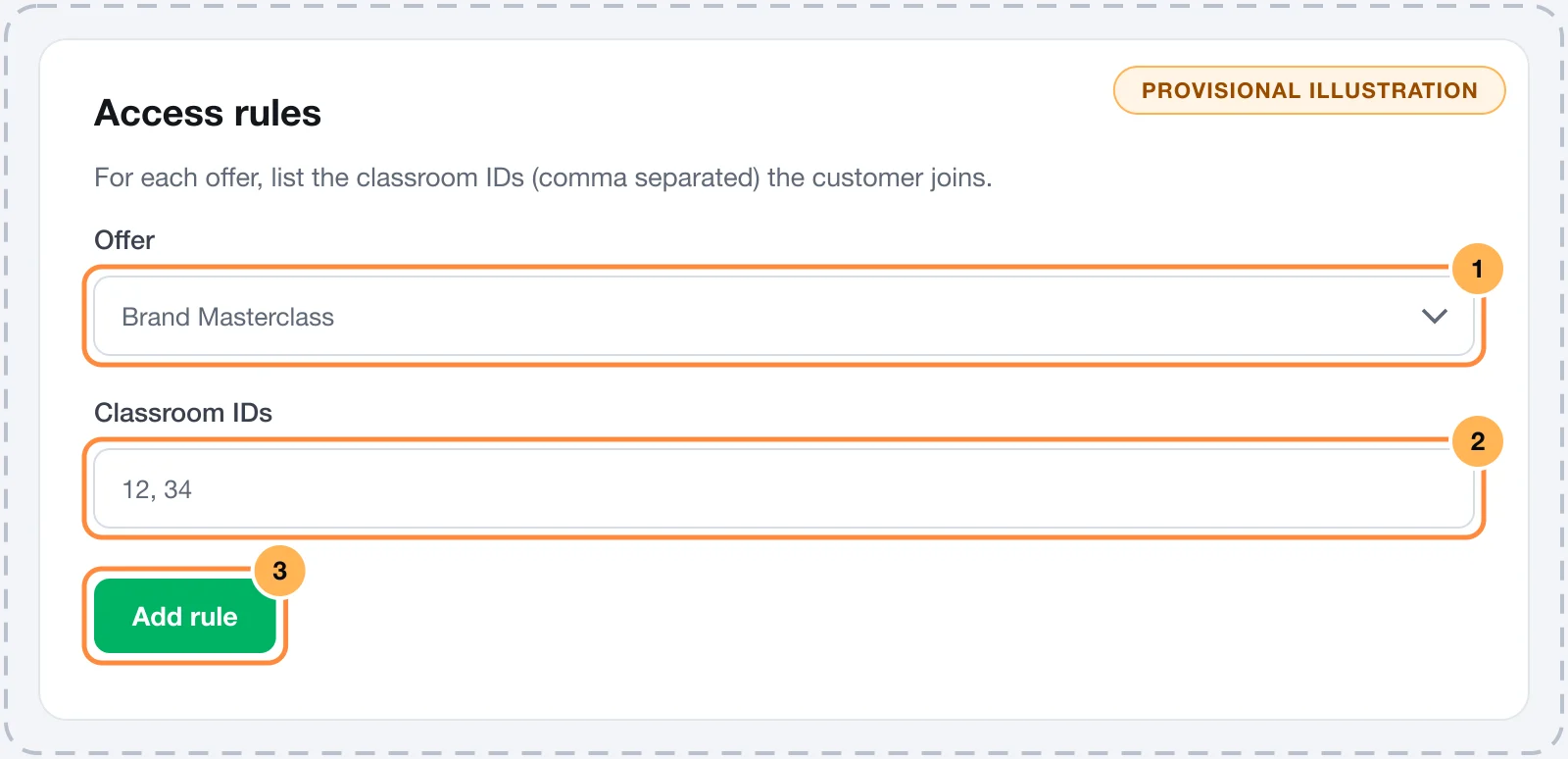 MemberKit access rules in Vipter, with offer and classroom IDs