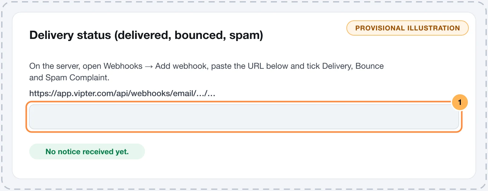 Postmark Delivery status card in Vipter with the webhook URL