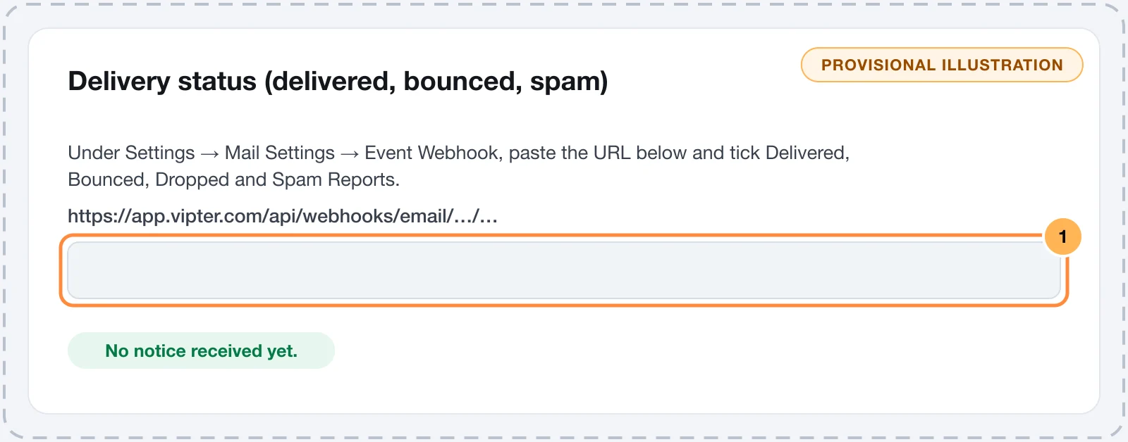 SendGrid Delivery status card in Vipter with the webhook URL