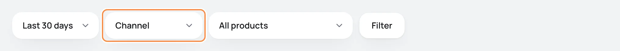 Sales sources filters: period, group by and product