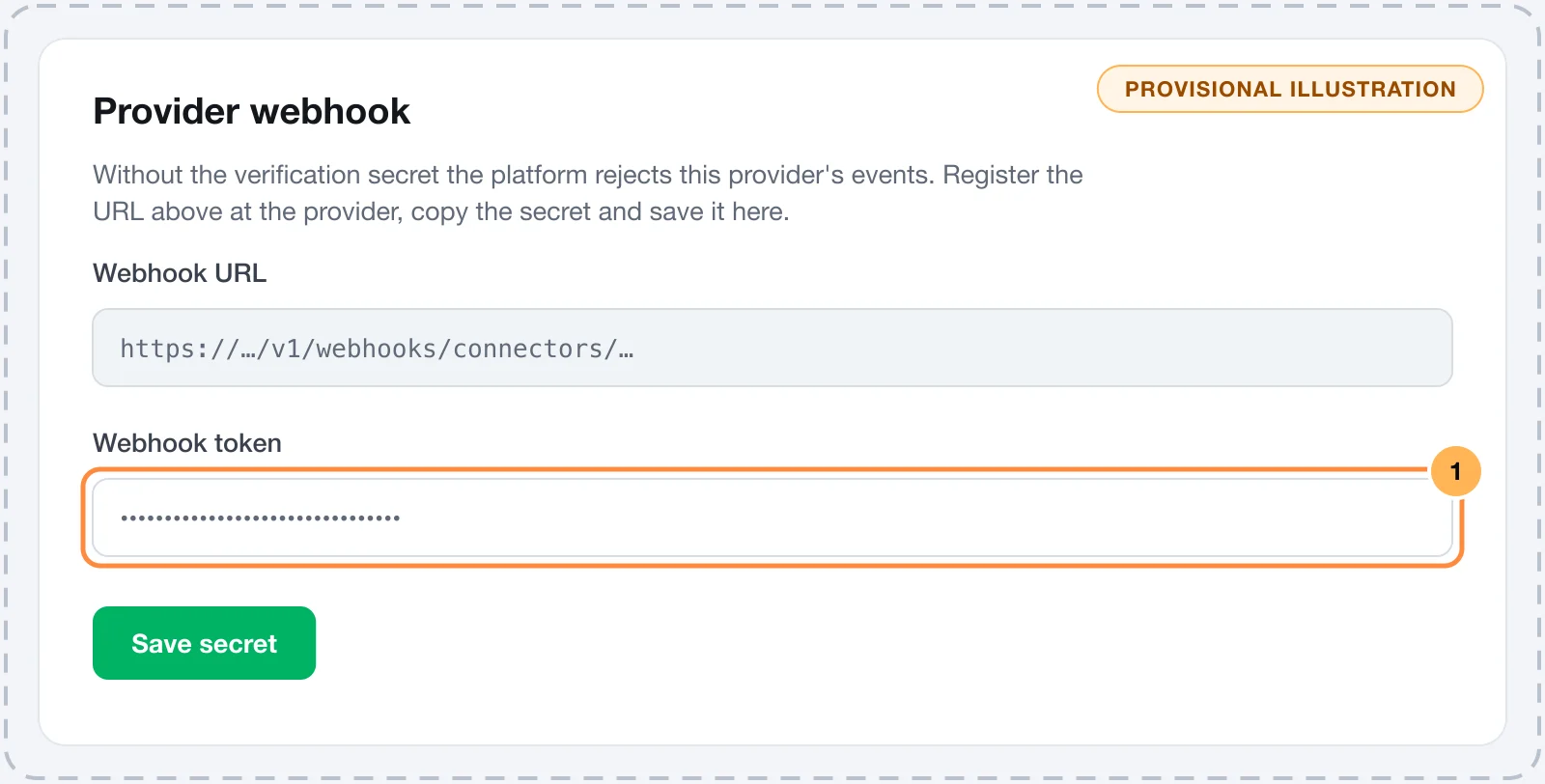 Asaas connection card in Vipter with the webhook URL and the token field