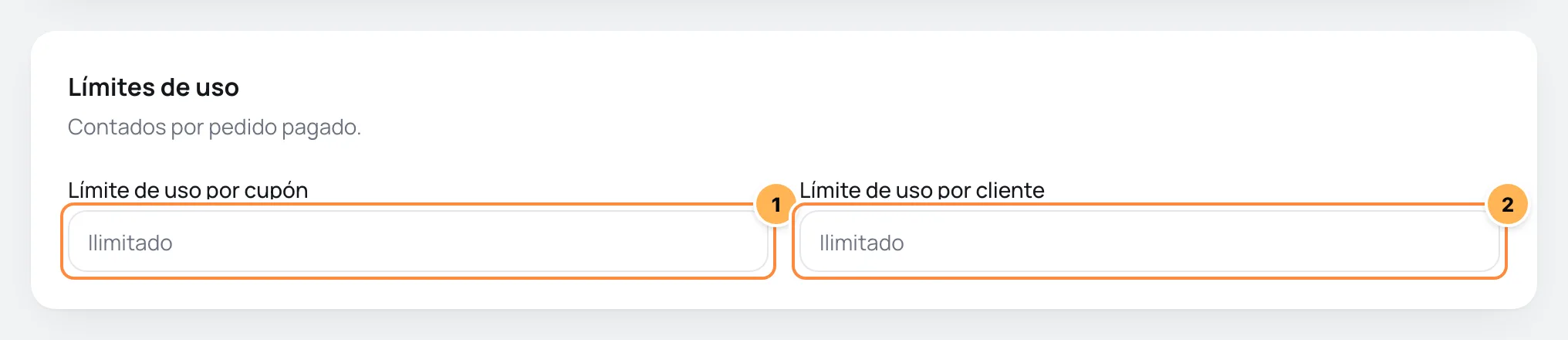 Tarjeta Límites de uso con el límite por cupón y el límite por cliente