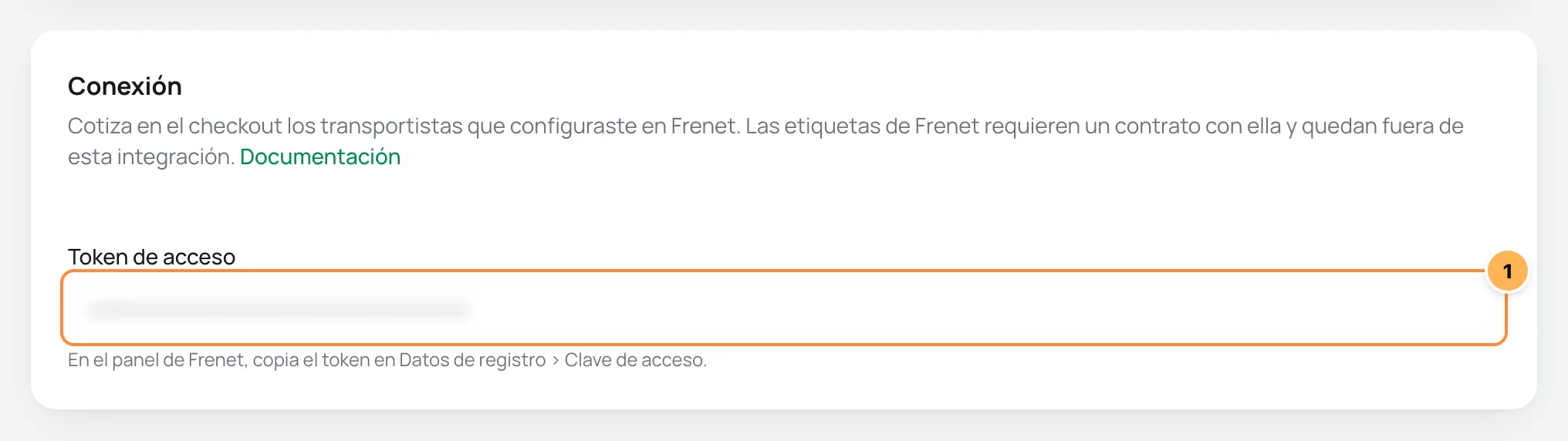 Tarjeta Conexión de Frenet en Vipter con el token numerado