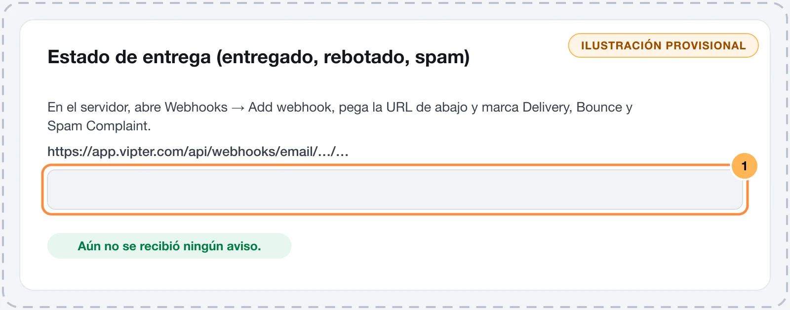 Tarjeta Estado de entrega de Postmark en Vipter con la URL del webhook
