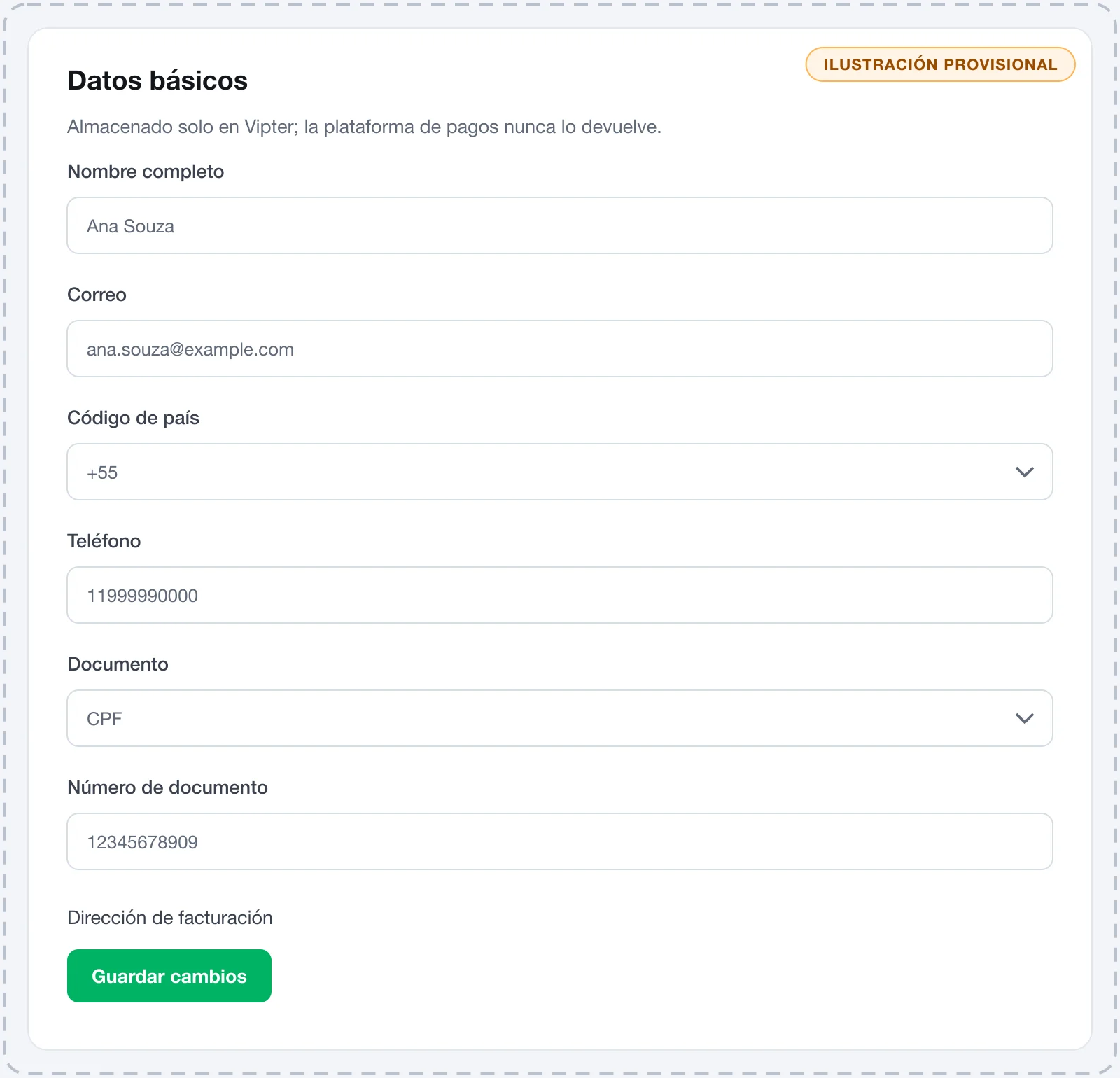 Pestaña Editar de un cliente con las tarjetas Datos básicos y Dirección de facturación