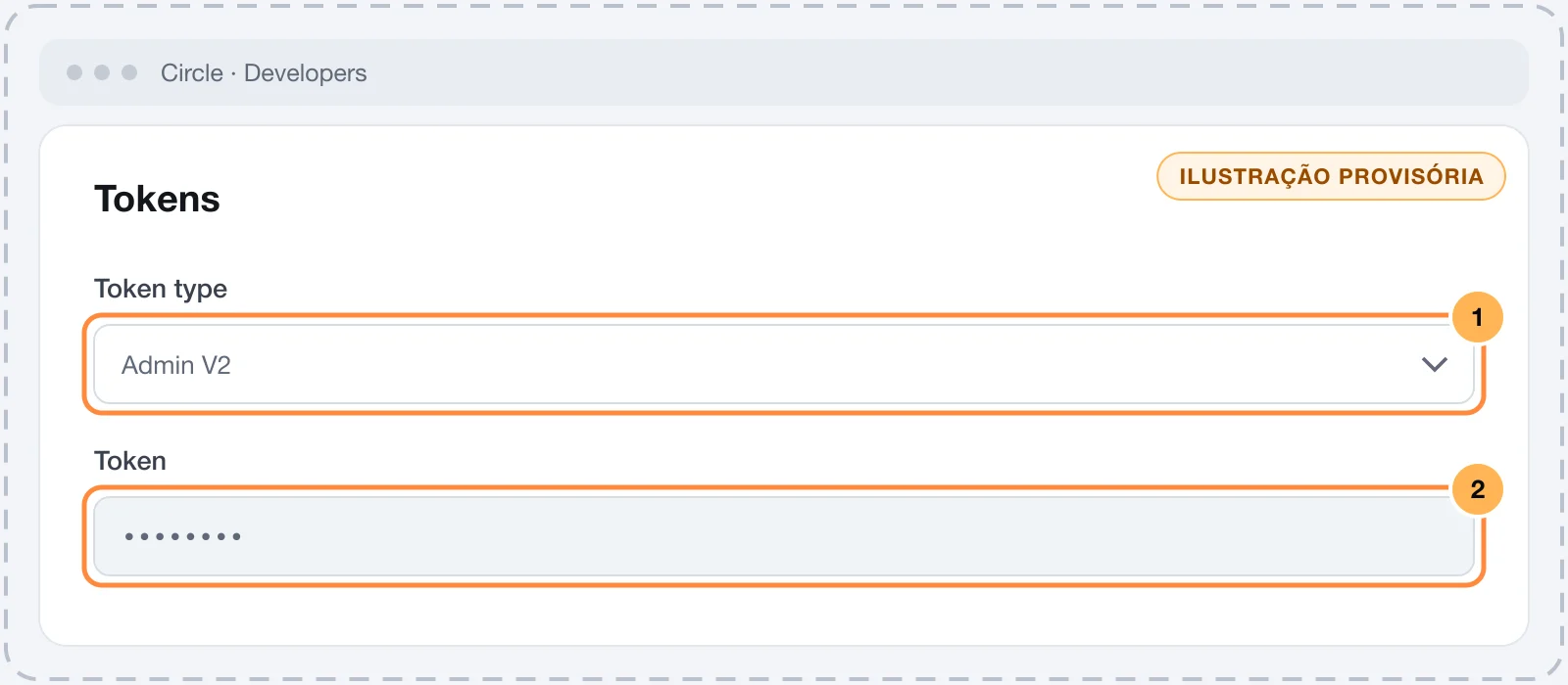 Tokens page in the Circle Developers area with the Admin V2 type
