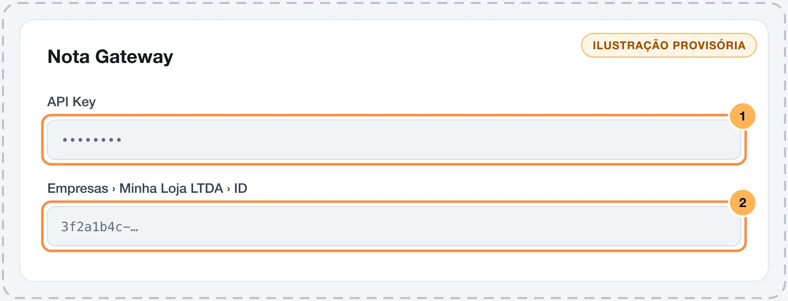 Painel do eNotas com a API Key e o ID da empresa destacados