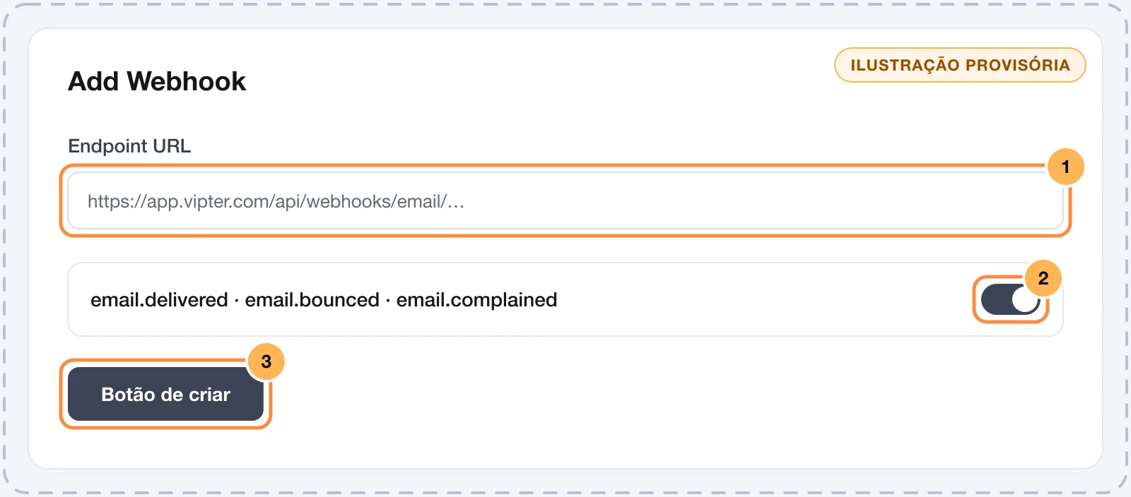 Novo webhook no Resend com a URL do Vipter e os eventos marcados