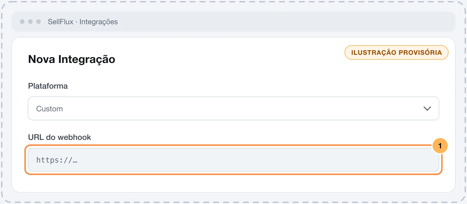 New Custom integration in SellFlux with the webhook URL