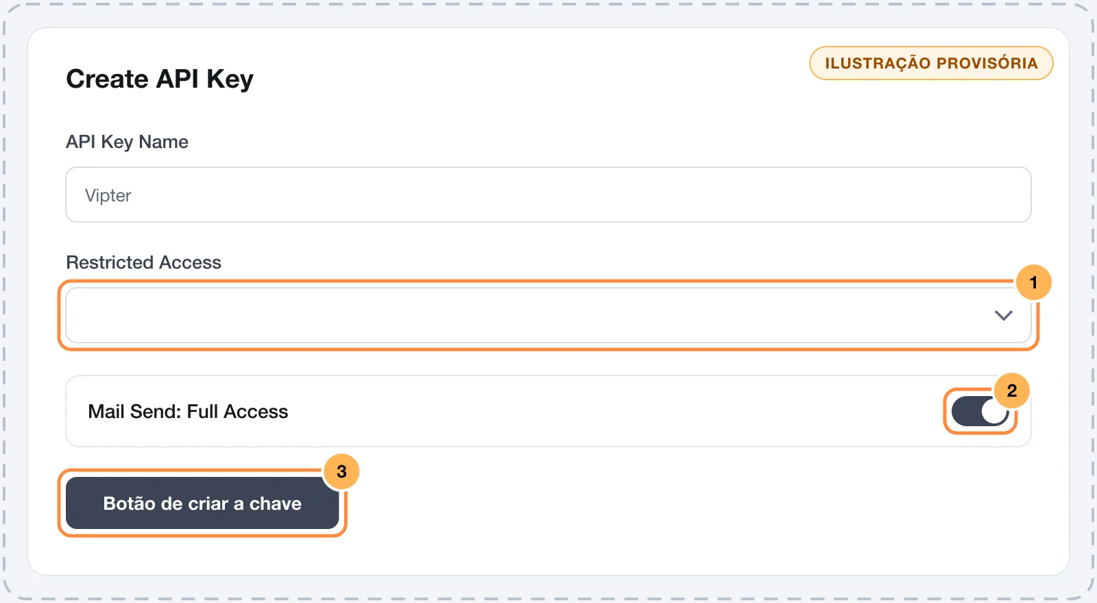 Criação de API key no SendGrid com acesso restrito e Mail Send liberado
