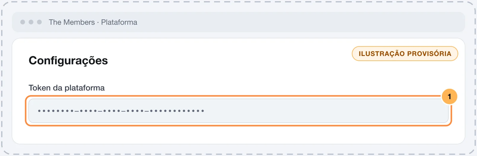 Configurações da plataforma na The Members com o token da plataforma