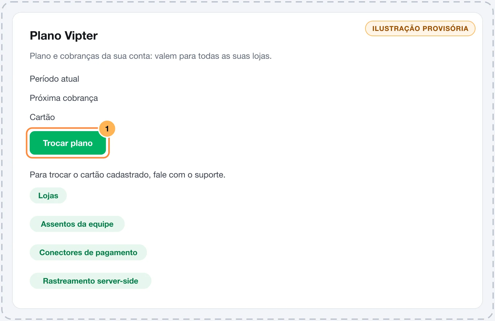 Página Plano Vipter com o card do plano, o período, o cartão e os limites do plano