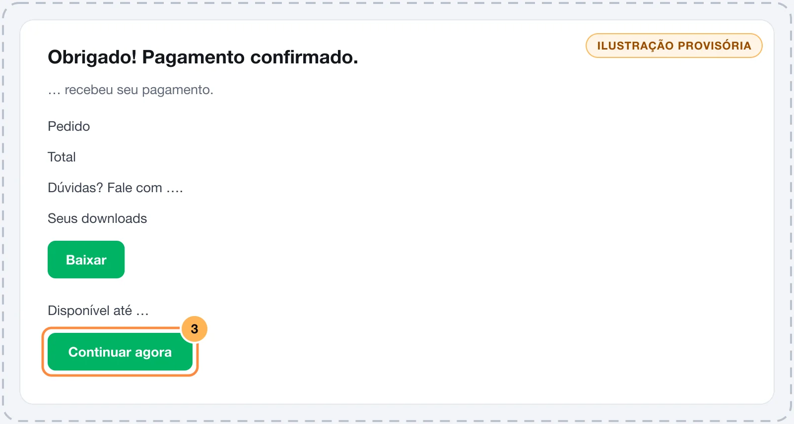 Página de confirmação com o card Seus downloads e o botão Baixar