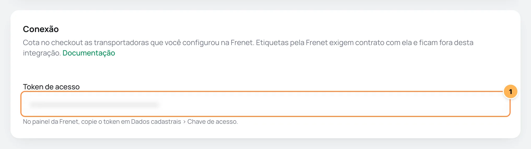 Card Conexão da Frenet no Vipter com o token numerado