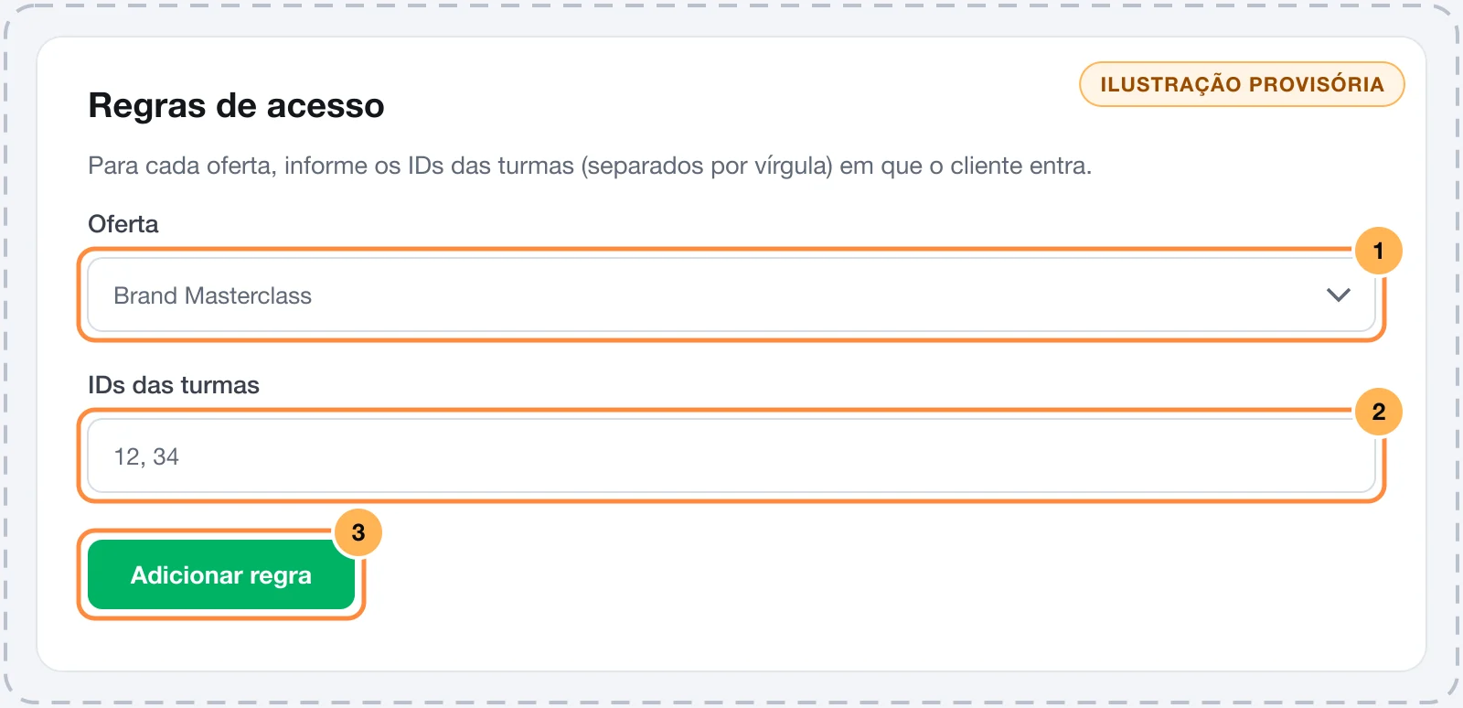 Regras de acesso da MemberKit no Vipter, com oferta e IDs das turmas