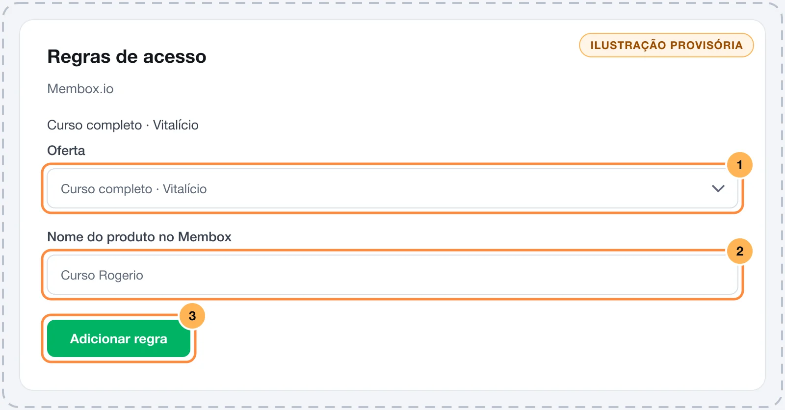 Regras de acesso do Membox no Vipter, com a oferta e o nome do produto no Membox