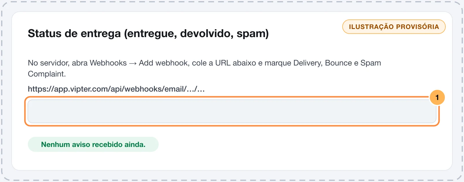 Card Status de entrega do Postmark no Vipter com a URL do webhook