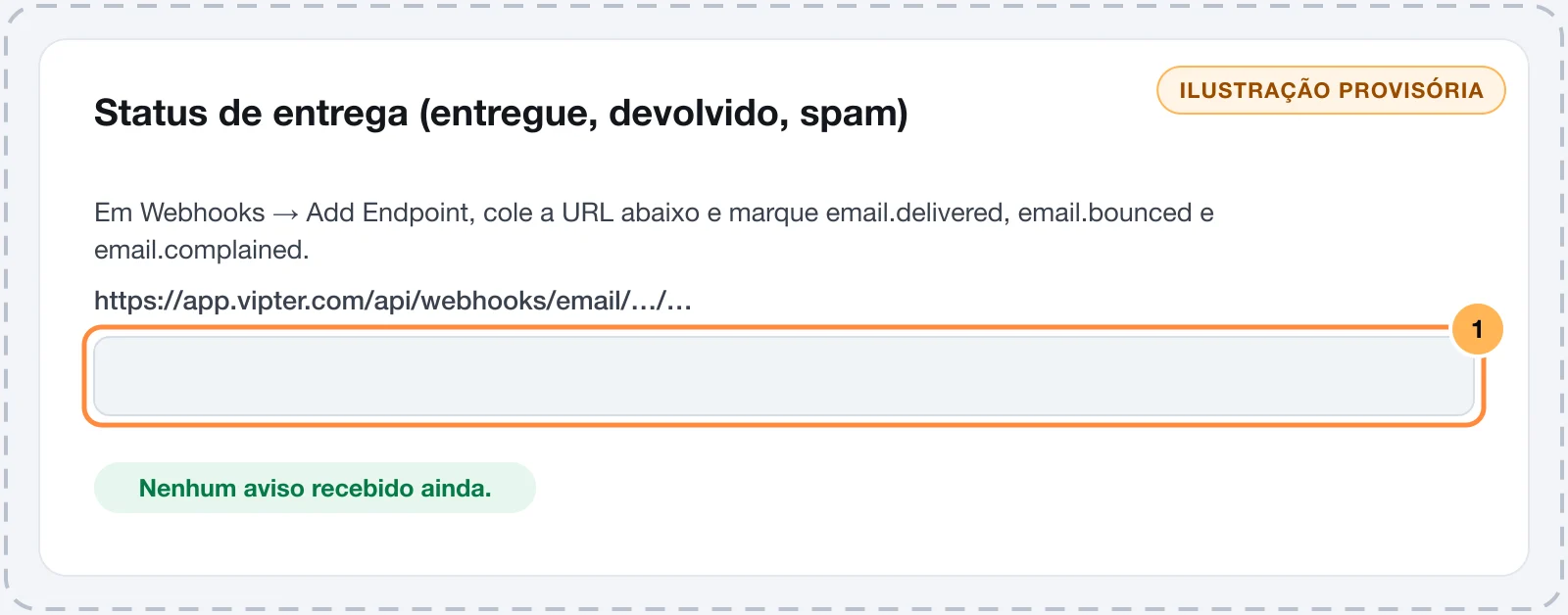 Card Status de entrega do Resend no Vipter com a URL do webhook